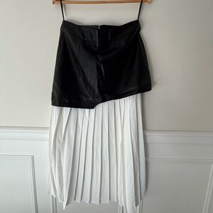 Commense Black/white leather pleat skirt